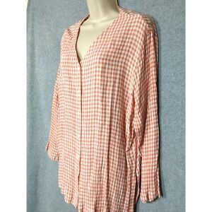 Vtg Maggie Lawrence Blouse L Pink Gingham Button up Hong Kong Easy Chic Relaxed